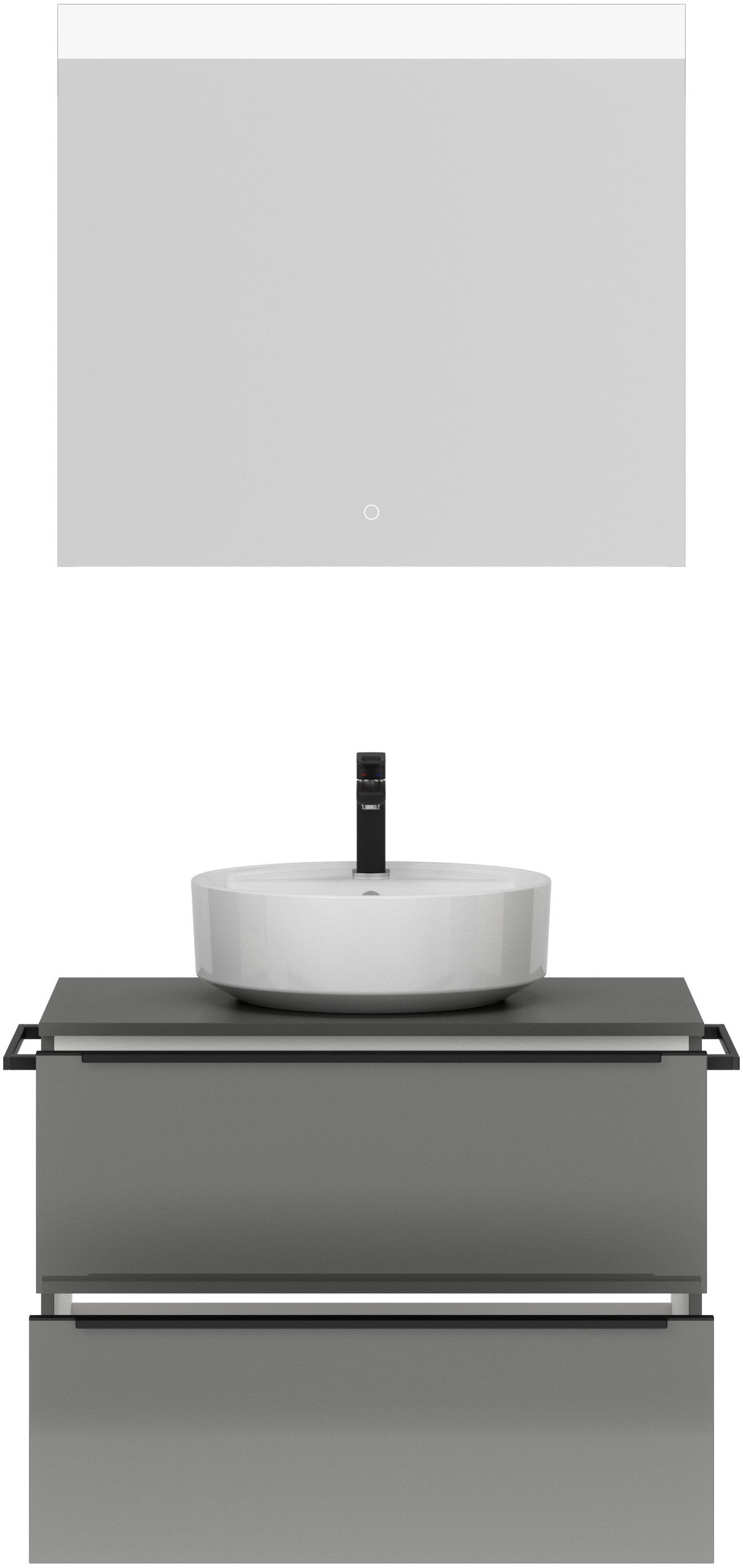 nobilia® Badmöbel-Set »Alvene«, (2 St., vormontiert, mit Soft-Close), Hochglanz, inkl. Spiegel mit Touch-Sensor, in vier Breiten