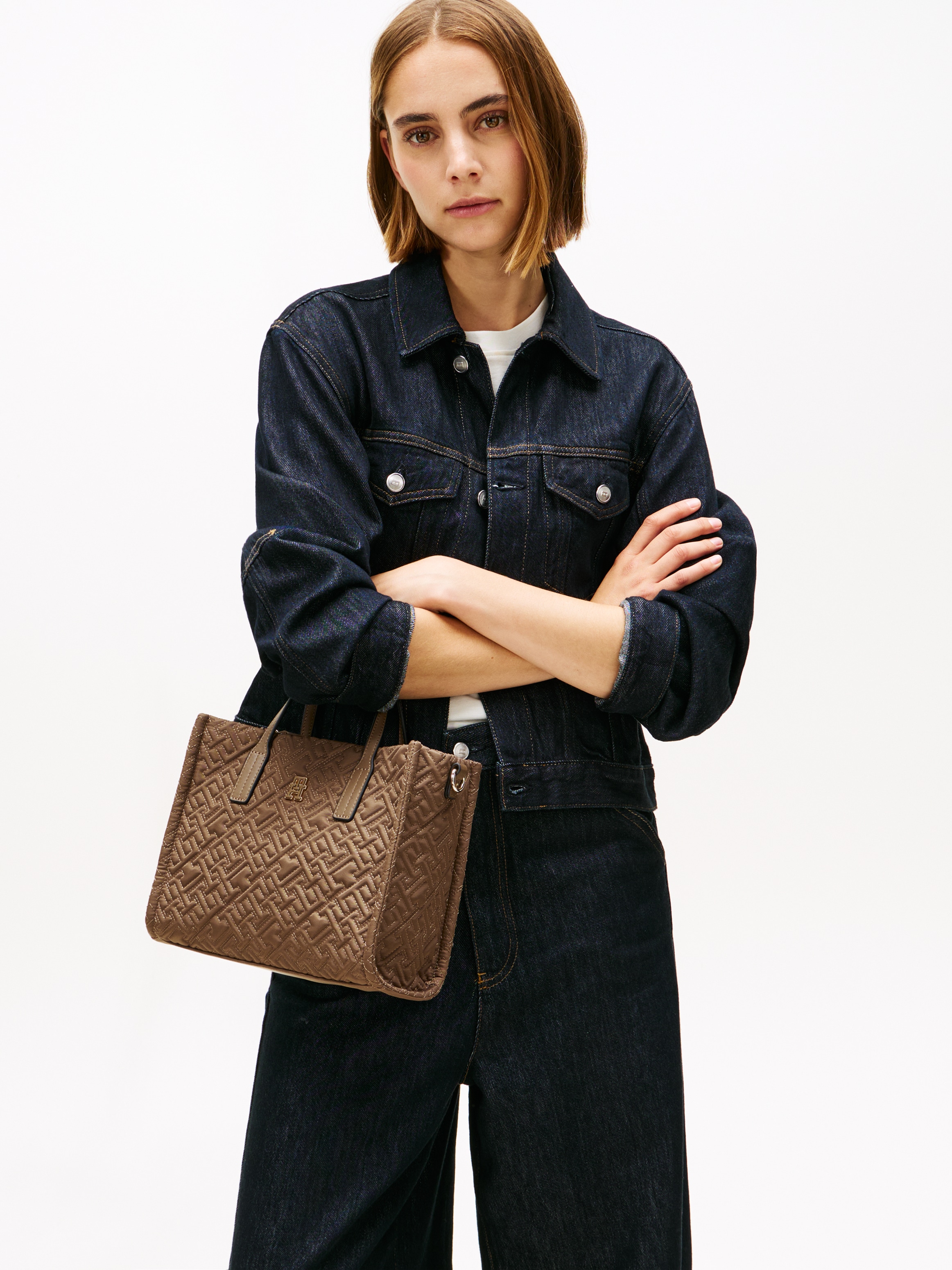 Tommy Hilfiger Tragetasche »TH CITY MINI TOTE MONO NYLON« , Damen Schultertasche, Businesstasche mit TH-Logoprägung