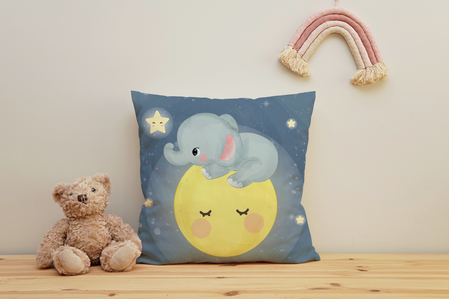 queence Dekokissen »Vollmond mit Elefant«, Kissenhülle mit HD Premium Druck, geruchsneutral, 40x40cm