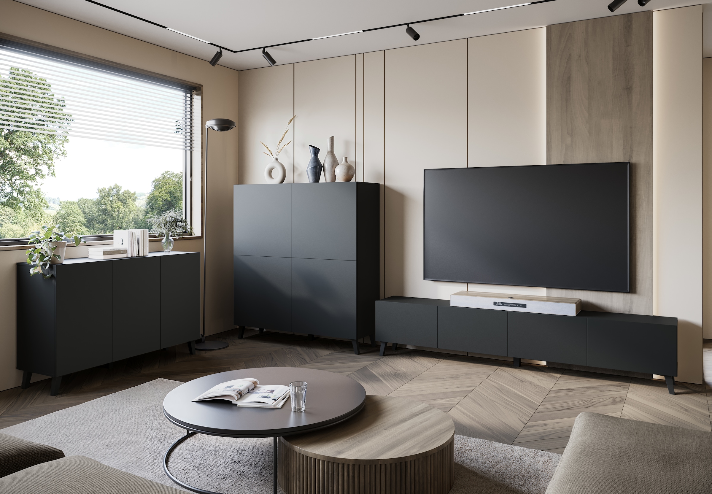 Home affaire Sideboard »SIDEBOARD PHUKET II, Stilvolle, grifflose Kommode, Breite 120cm« 1 Stk. tlg. Mit 6 Fächern und höhenverstellbaren Einlegeböden