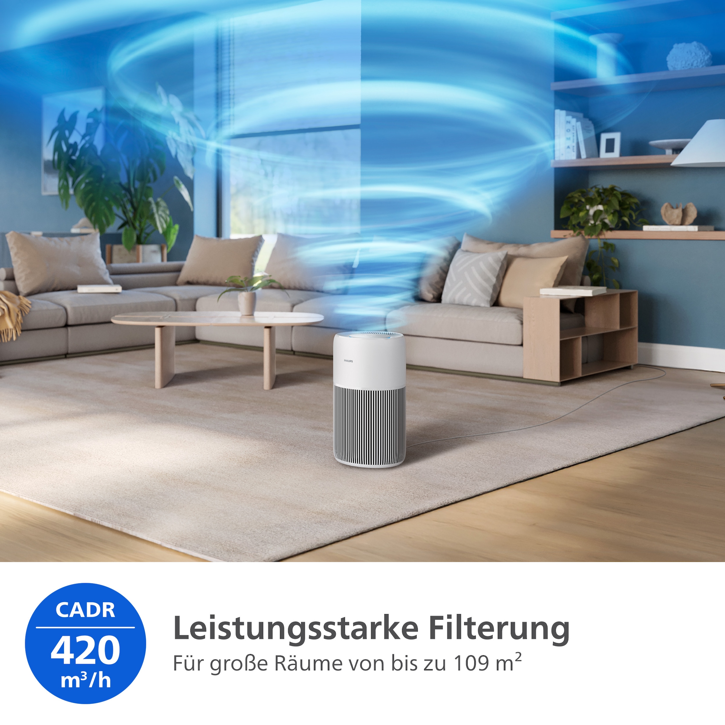 Philips Luftreiniger »AC2220/10 PureProctect Quiet 2200 Series, Luftreinigungsrate 420 m³/h« für 109 qm Räume 3-Schichten-HEPA-Filtersystem, mit App Verbindung, leise