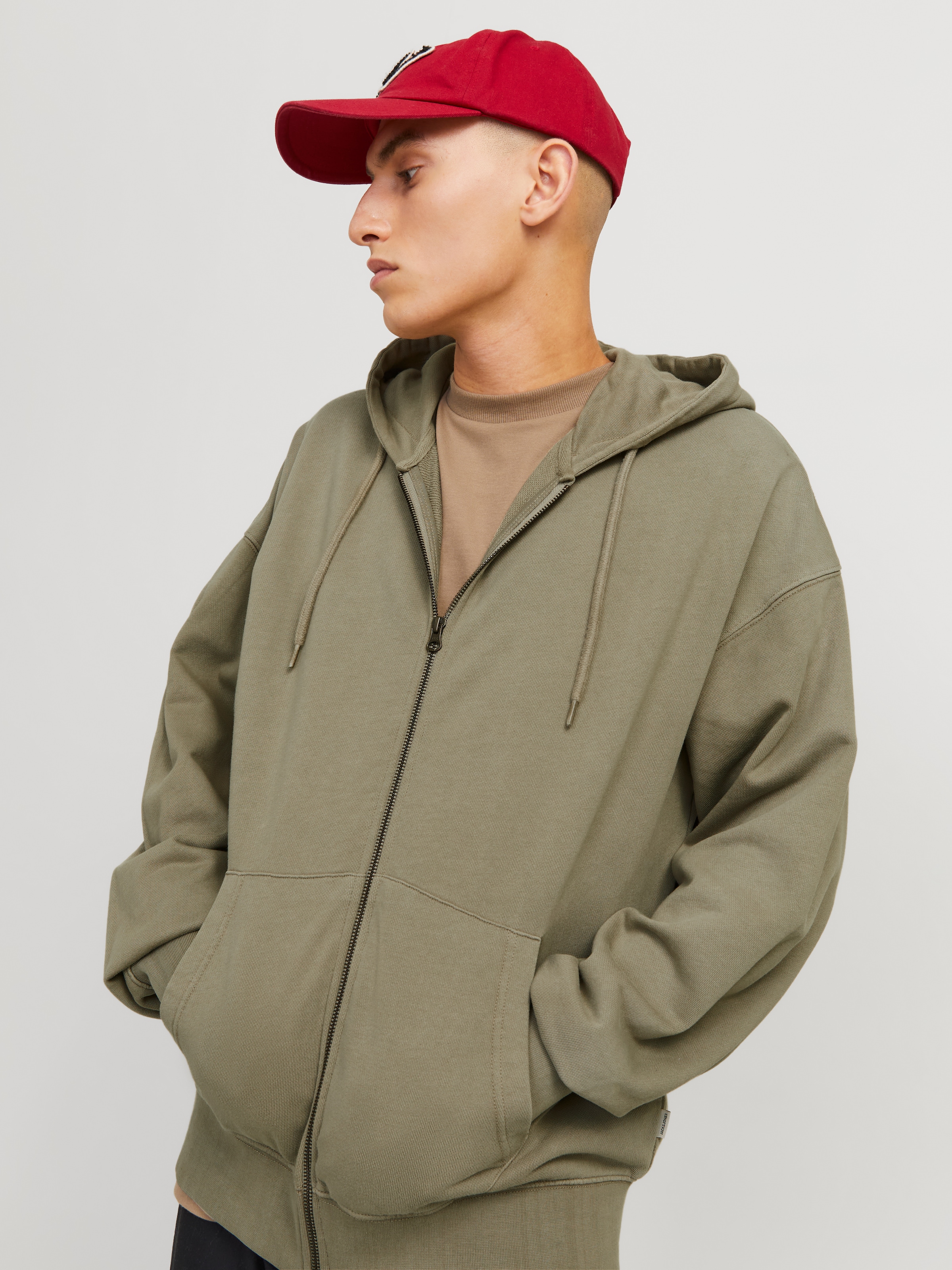 Jack & Jones Kapuzensweatjacke »JJECHARGE Hoodie mit Kapuze, Kordelzug und Taschen«, unifarben, modisch, loose fit, Baumwolle, Kapuze