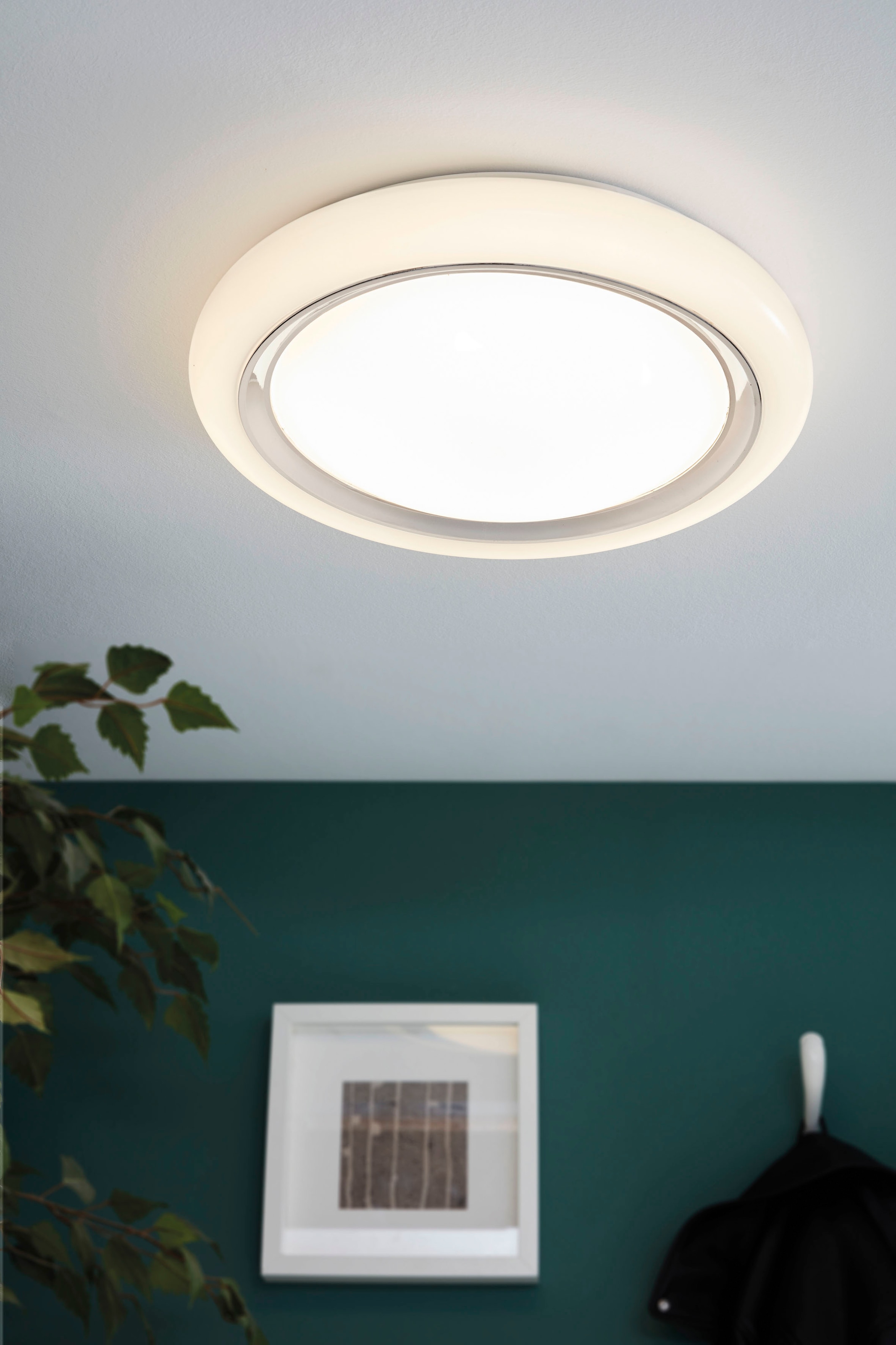 EGLO Deckenleuchte »CAPASSO«, 1 flammig, Leuchtmittel LED-Board | LED fest integriert, Deckenleuchte, Wandlampe mit Chromring, Farbe Chrom und Weiß, Ø: 40 cm