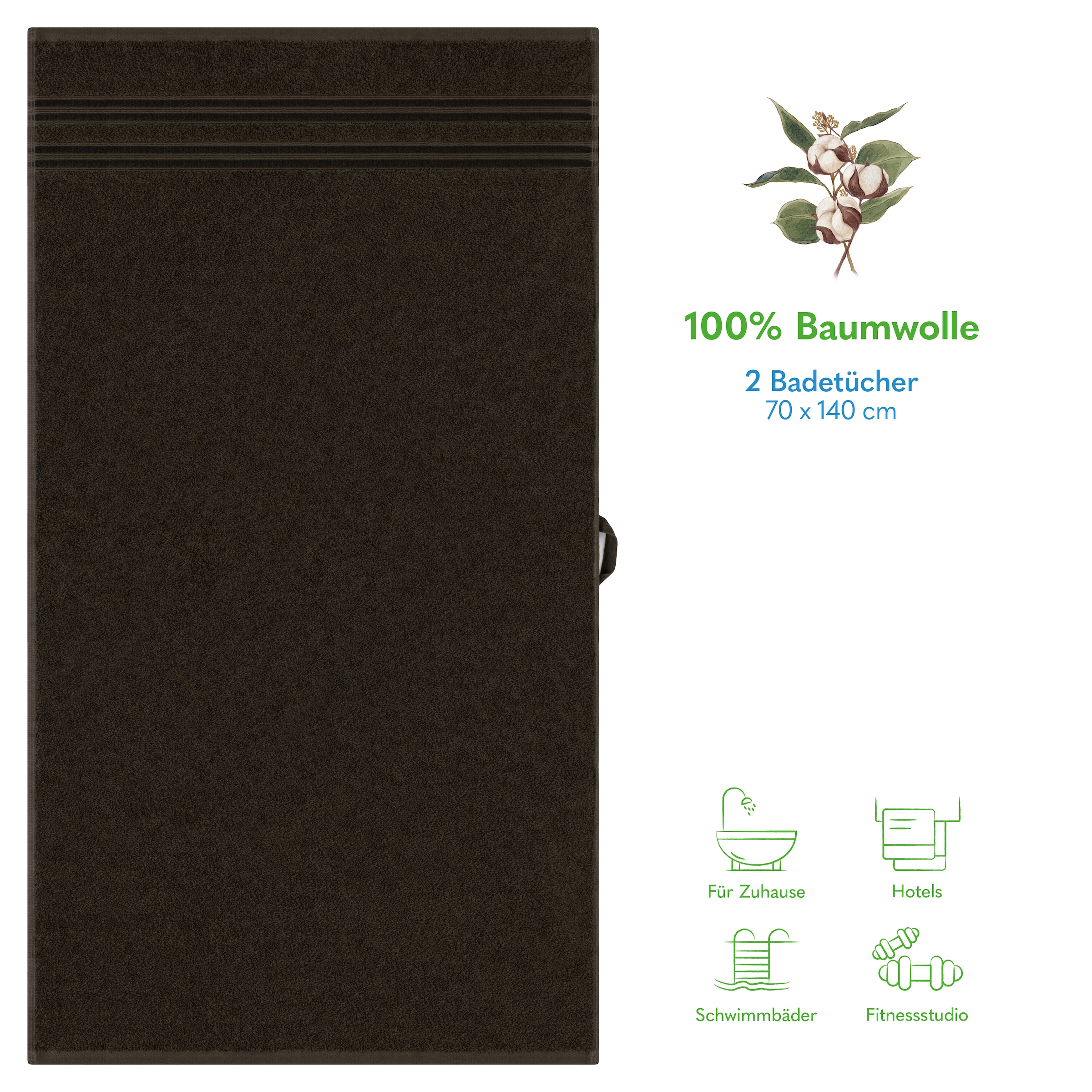 HAMMETEX Duschtuch »2er Set Badetücher 70x140 cm, 100% Baumwolle, Weich & Saugstark«, (Set, 2 St., 2), mit Bordüre, einfarbig, weich
