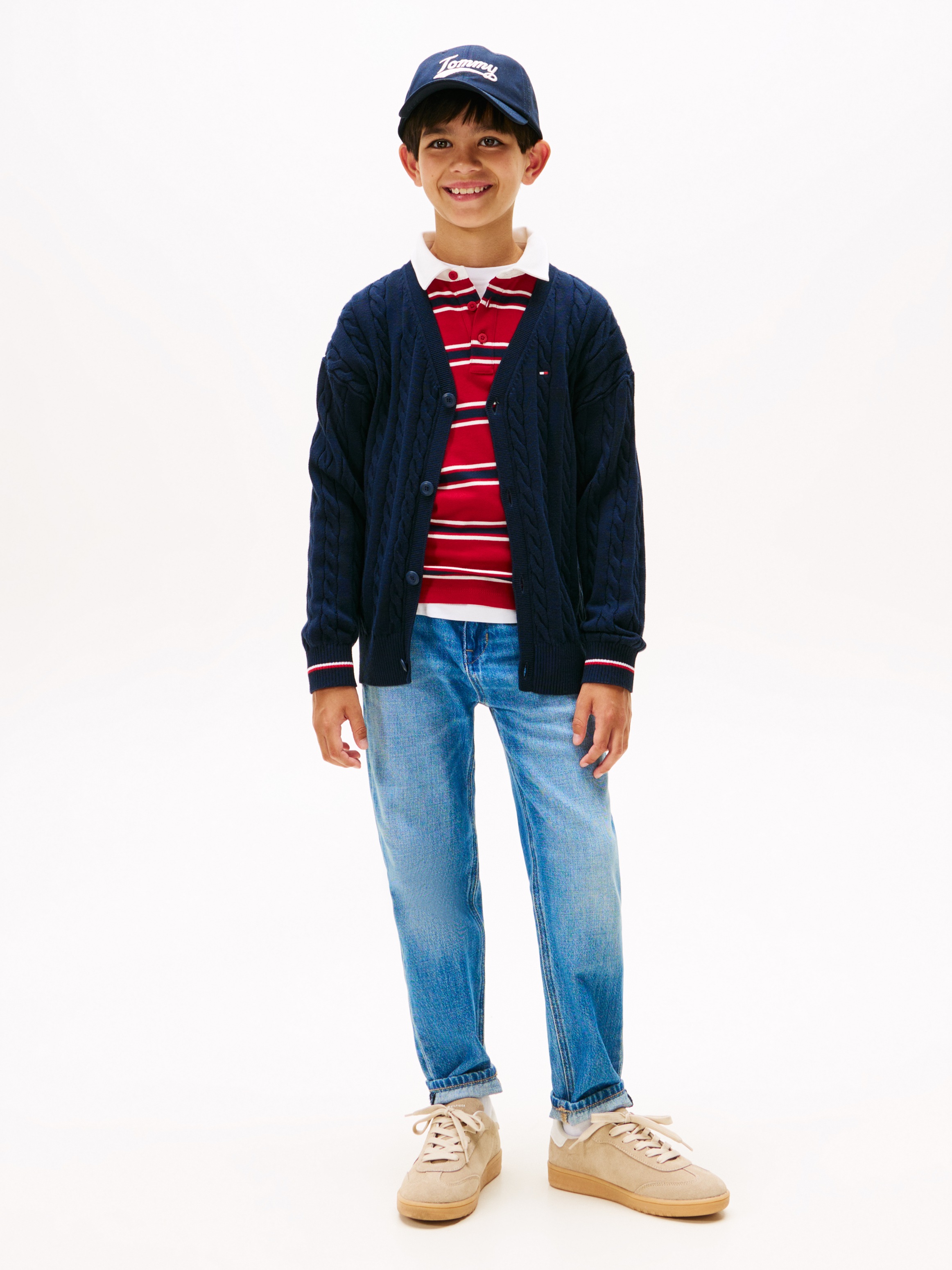 Tommy Hilfiger Strickpullover »COTTON CABLE GLOBAL STRIPE CARDI«, Kinder bis 16 Jahre