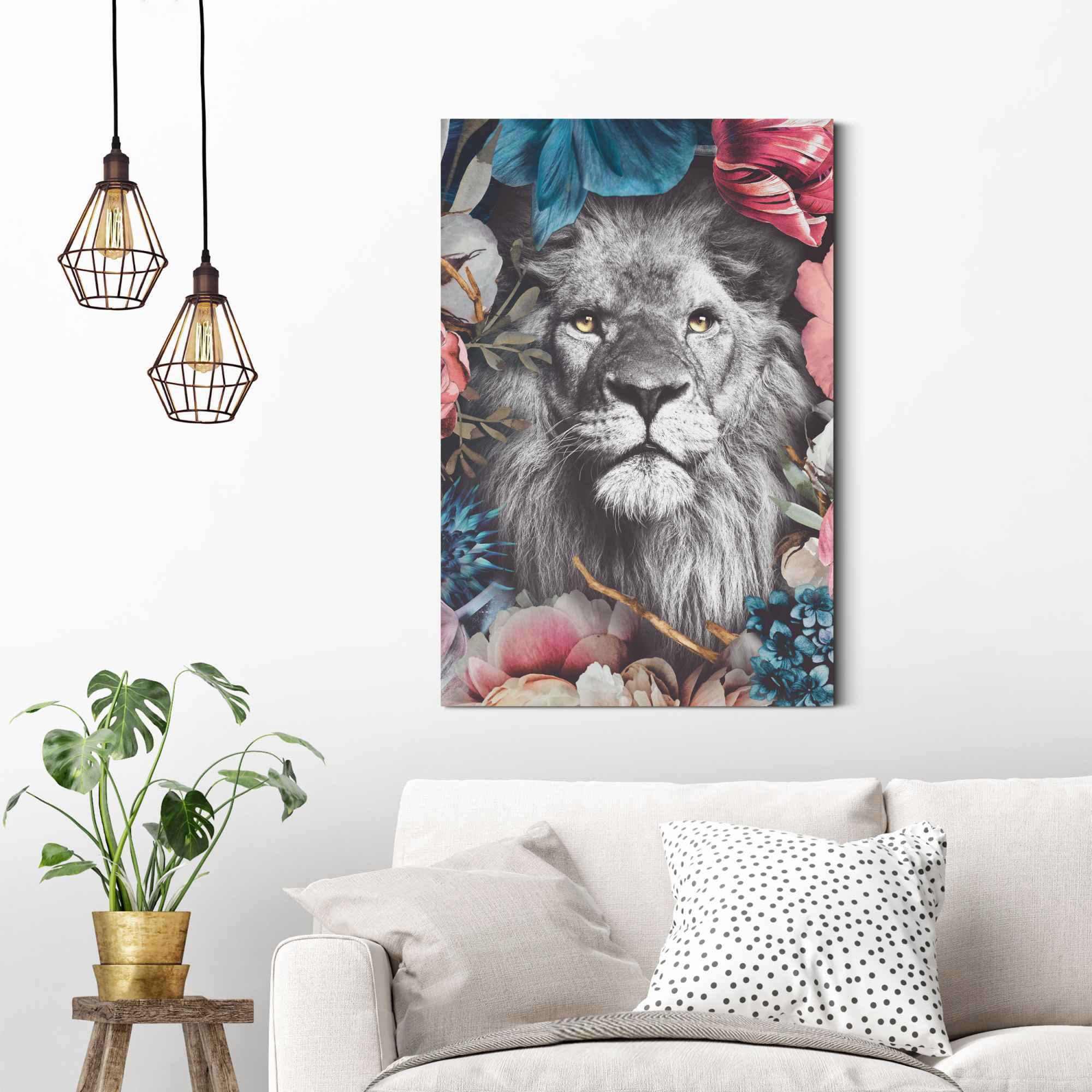 Reinders! Wandbild »Wandbild Raten Pflanzen bestellen Blumenkranz Löwen, - - Löwe auf Farbenfroh«, St.) (1