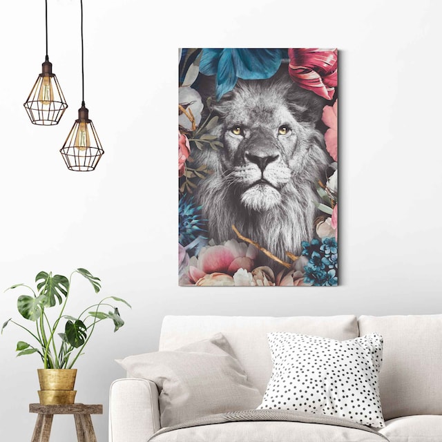 Reinders! Wandbild »Wandbild Löwe Blumenkranz - Pflanzen - Farbenfroh«,  Löwen, (1 St.) auf Raten bestellen