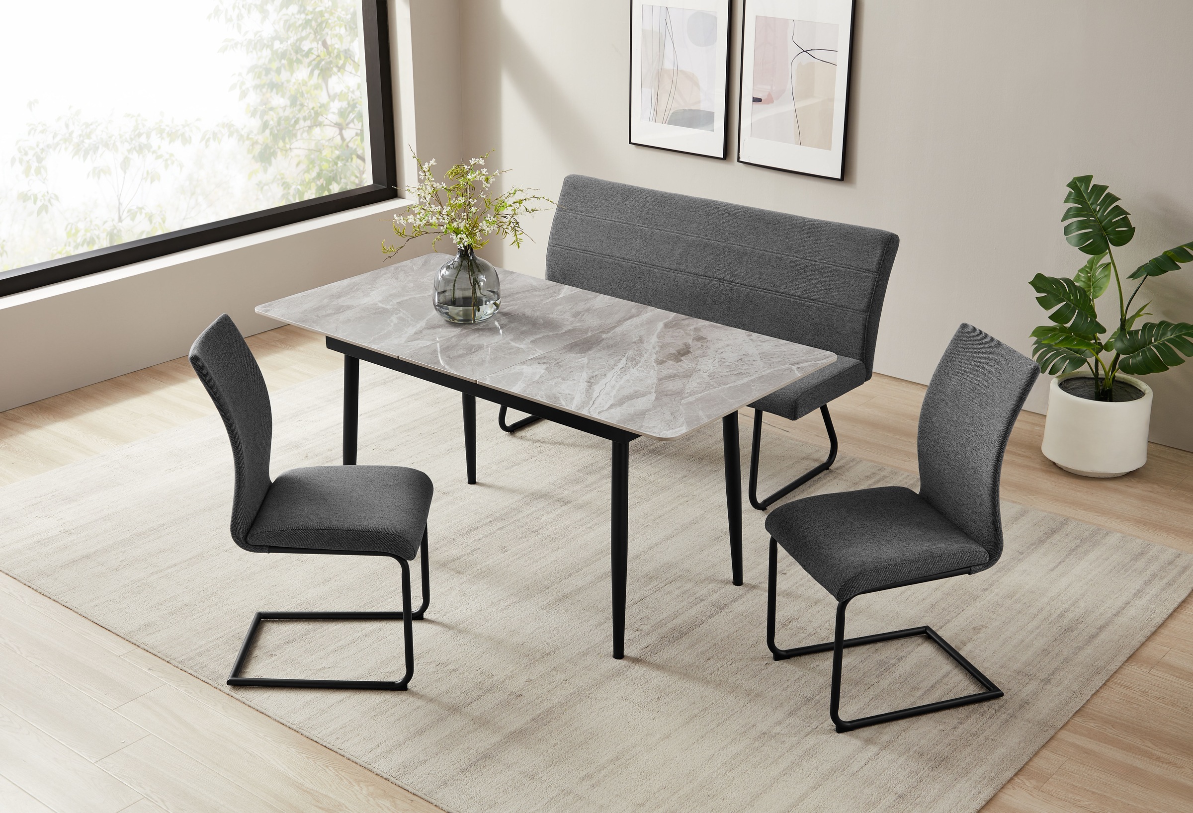 OTTO home Essgruppe »Stevian« Set, Ausziehbarer Esstisch + Bank + 2 Stühle, günstig online kaufen