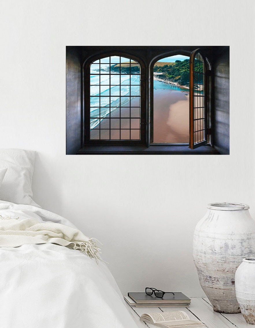 queence Wandsticker »Sandstrand«, Wandsticker, Wandbild, selbstklebend, 3D, Fenster