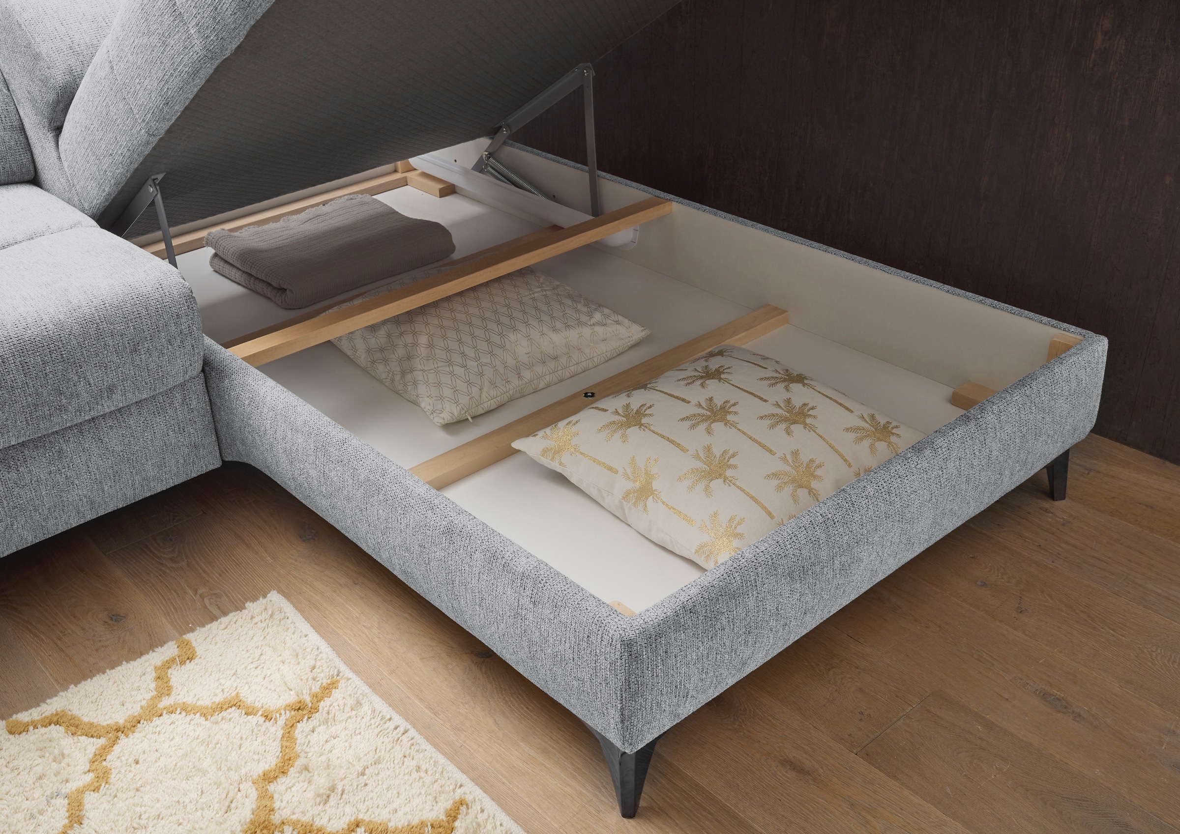 ED EXCITING DESIGN Ecksofa »Sydney L-Form« mit Bettfunktion, Bettkasten, Kopfteilverstellung & 2 Zierkissen