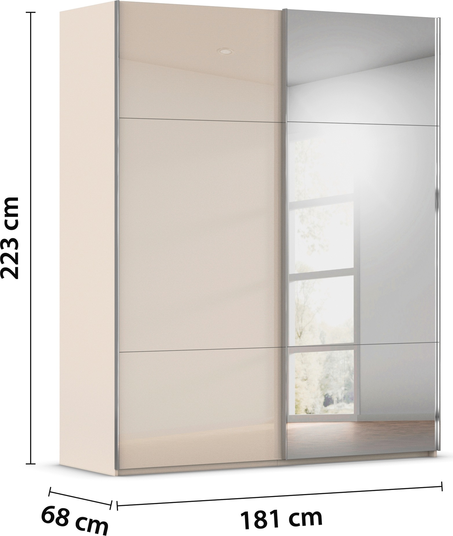 rauch Schwebetürenschrank »Kleiderschrank Schrank Garderobe Schlafzimmerschrank CONTIDO«, (in 3 verschiedenen Ausstattungen BASIC/CLASSIC/PREMIUM), aus hochwertigem Material in 6 Breiten 2 Griff-Farben MADE IN GERMANY