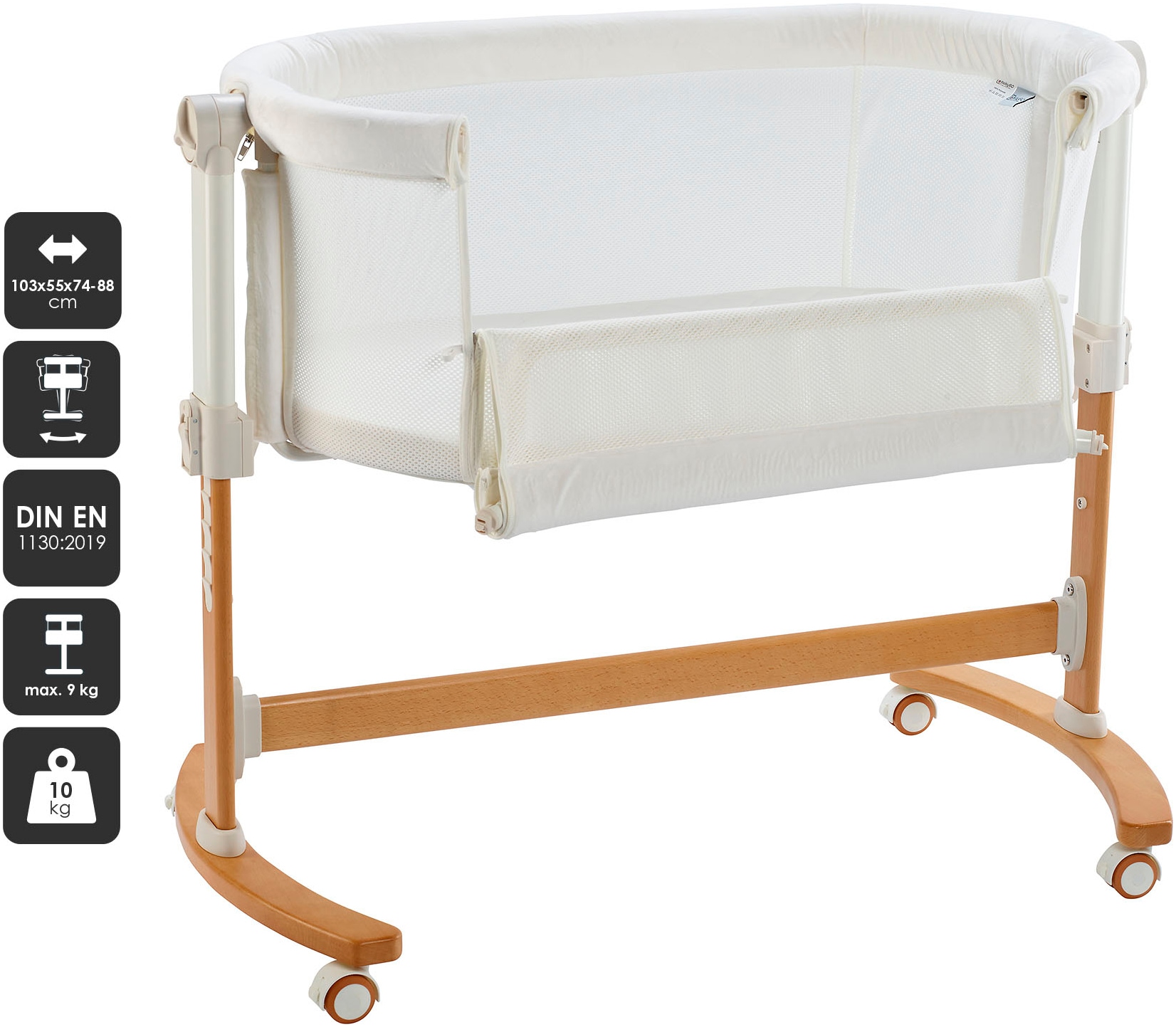 BabyGo Beistellbett »SidebySide, weiß/beige«, mit Schaukelfunktion