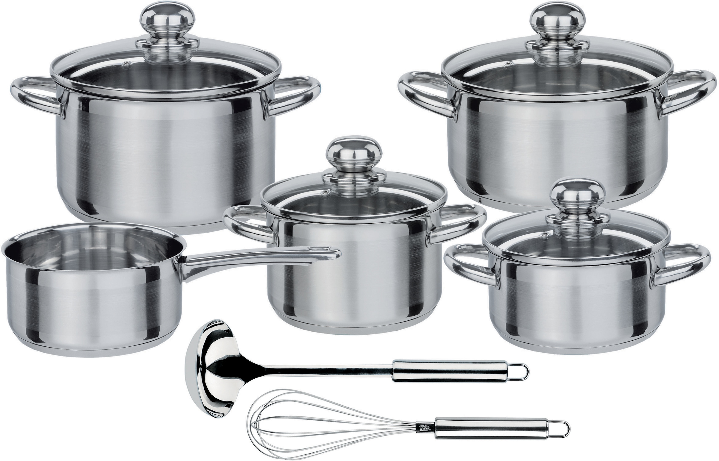 GSW Topf-Set »Silver Star«, Edelstahl, (Set, 12 tlg., 1 je Braten- u. Fleischtopf 16/20cm, 1 Kasserolle 16cm, 1 Pfanne 20cm), Edelstahl rostfrei, Induktion