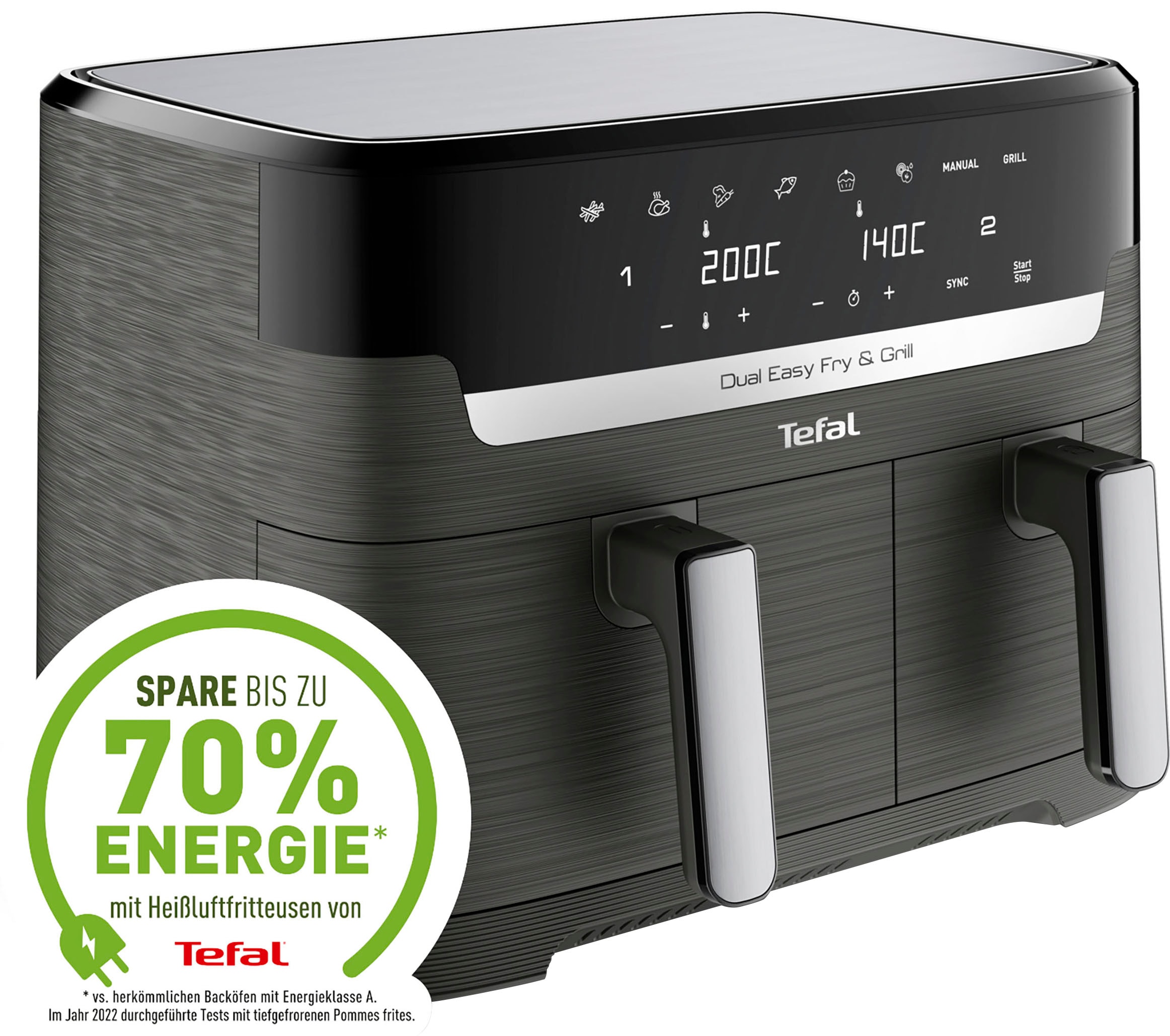 Tefal Heißluftfritteuse »EY905B Dual Easy Fry & Grill«, 2700 W, Doppelkammer, 8,3 L Kapazität, mit Hamburger Presse