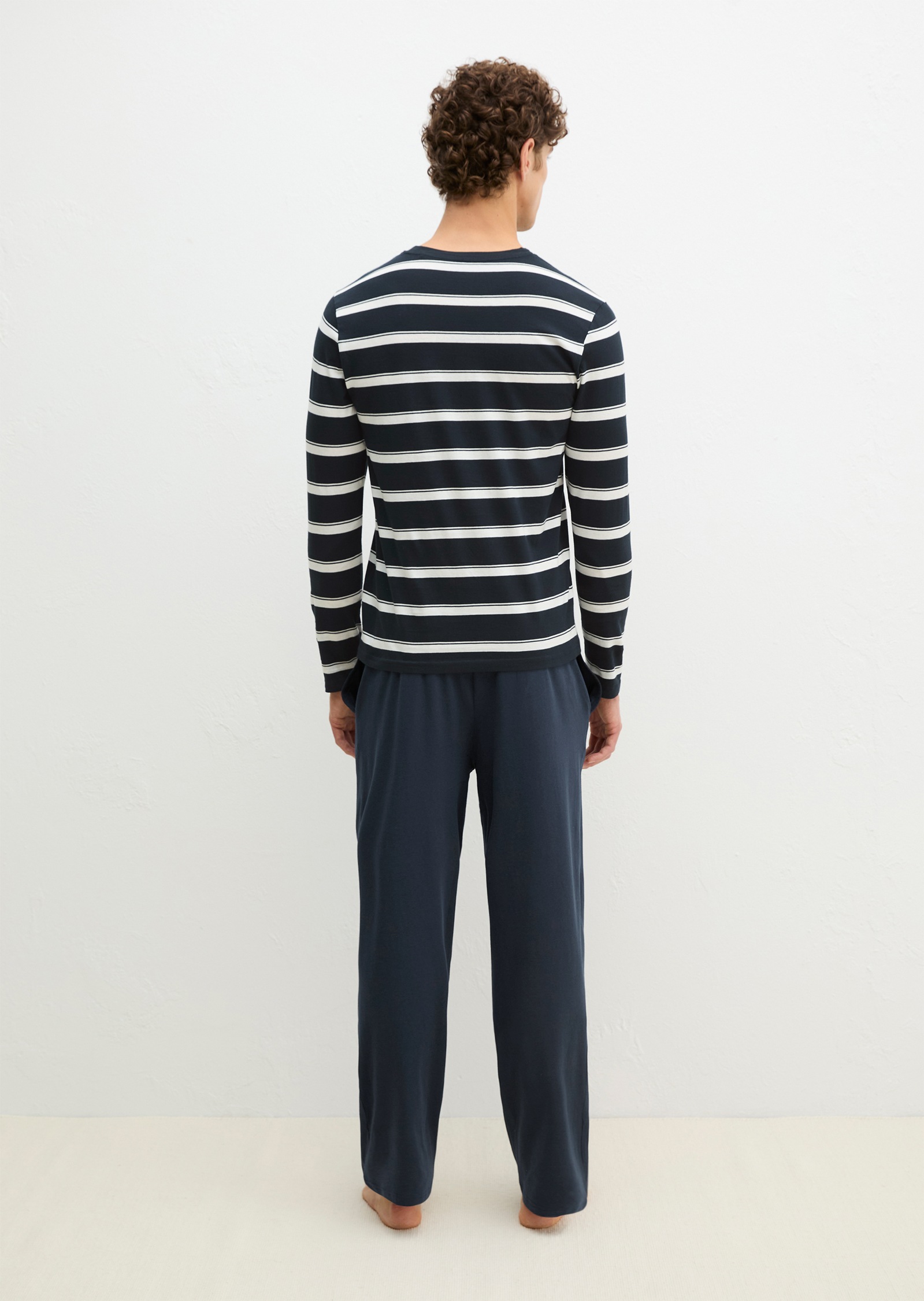 Marc O'Polo Schlafanzug »Mix N Match Cotton« 2 mit langen Ärmeln, Rundhalsausschnitt und Streifen