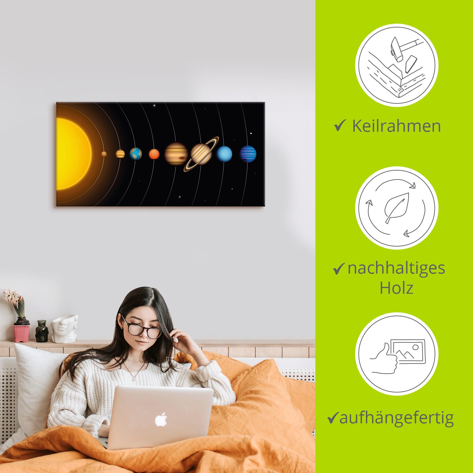 Artland Wandbild »Vector Sonnensystem mit Planeten«, Sonnensystem, (1 St.), als Alubild, Outdoorbild, Leinwandbild, Poster, Wandaufkleber