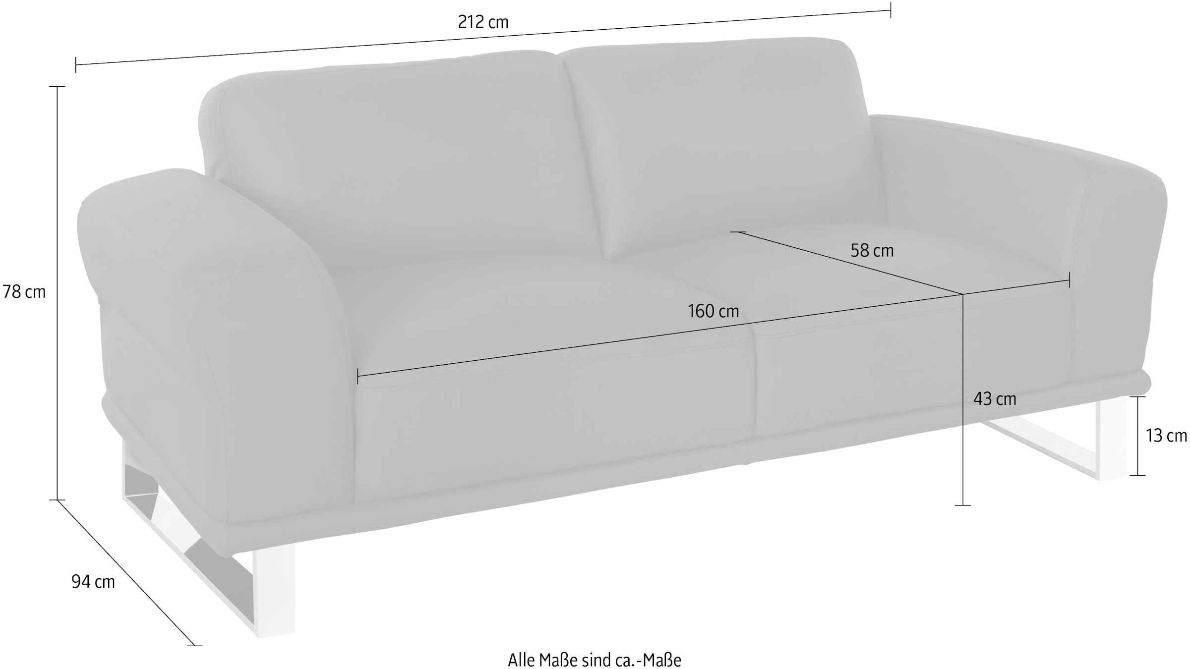 W.SCHILLIG 2,5-Sitzer »montanaa elegant und edel, bequem, Federkernunterfederung« mit Metallkufen in Chrom glänzend, Breite 212 cm