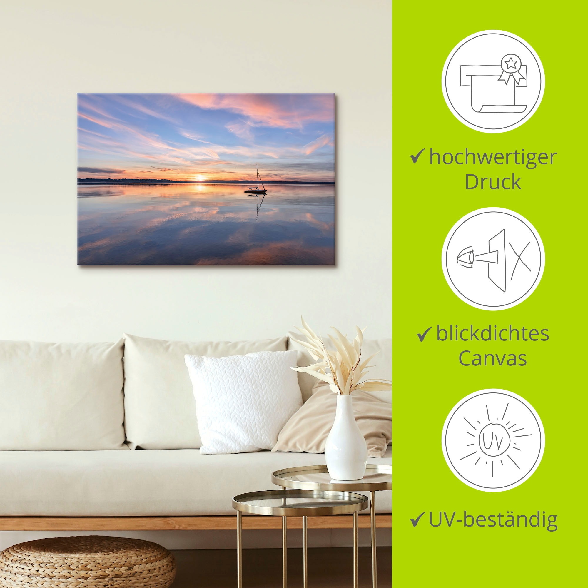 Artland Leinwandbild »Sonnenuntergang am Starnberger See II« Bilder vom Sonnenuntergang & -aufgang 1 Stk. tlg. auf Holzrahmen gespannt