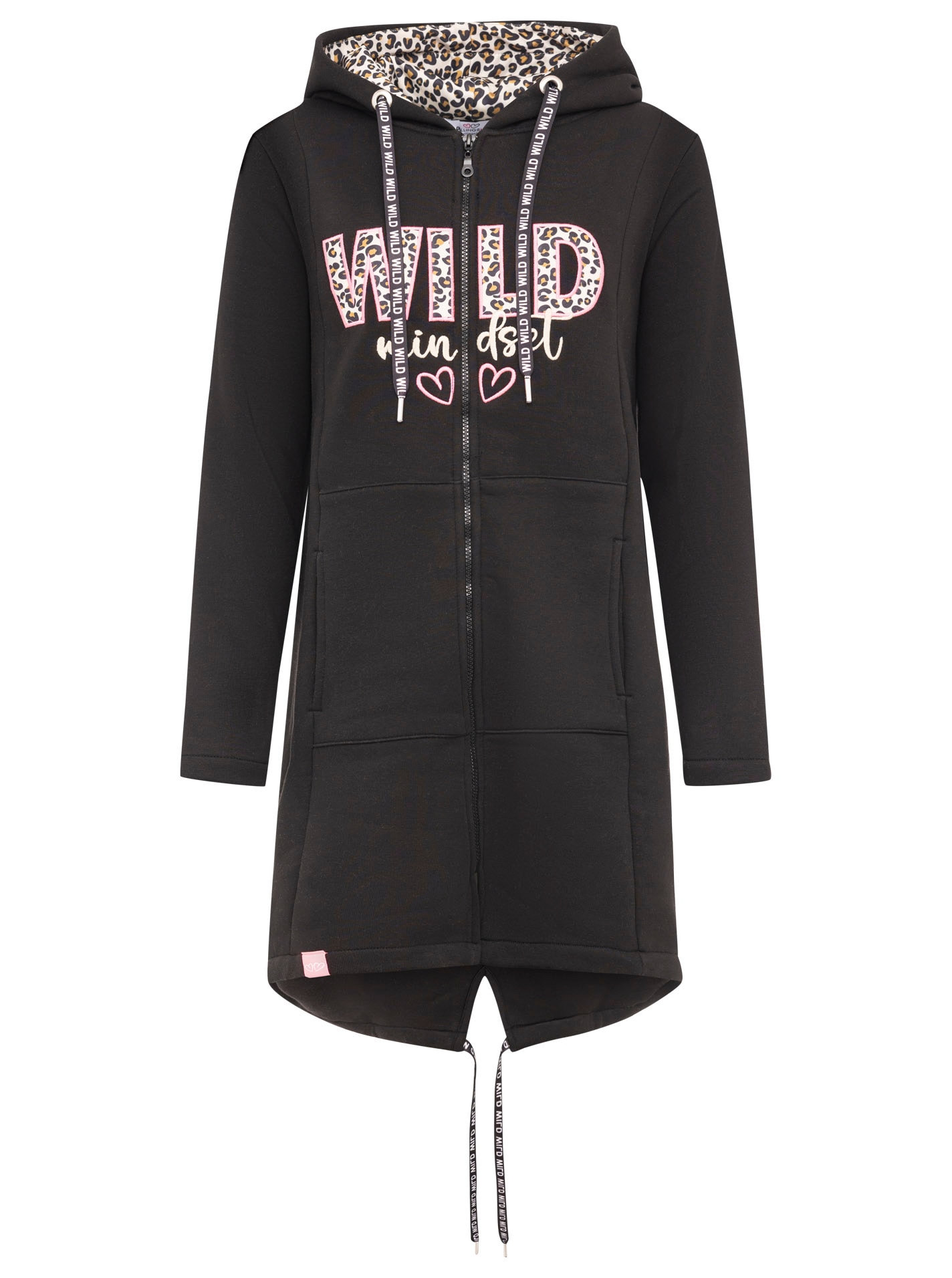 Zwillingsherz Jerseymantel »"Wild Mindset"«, mit großem WILD Motiv gestickt, Leo Details, Taschen