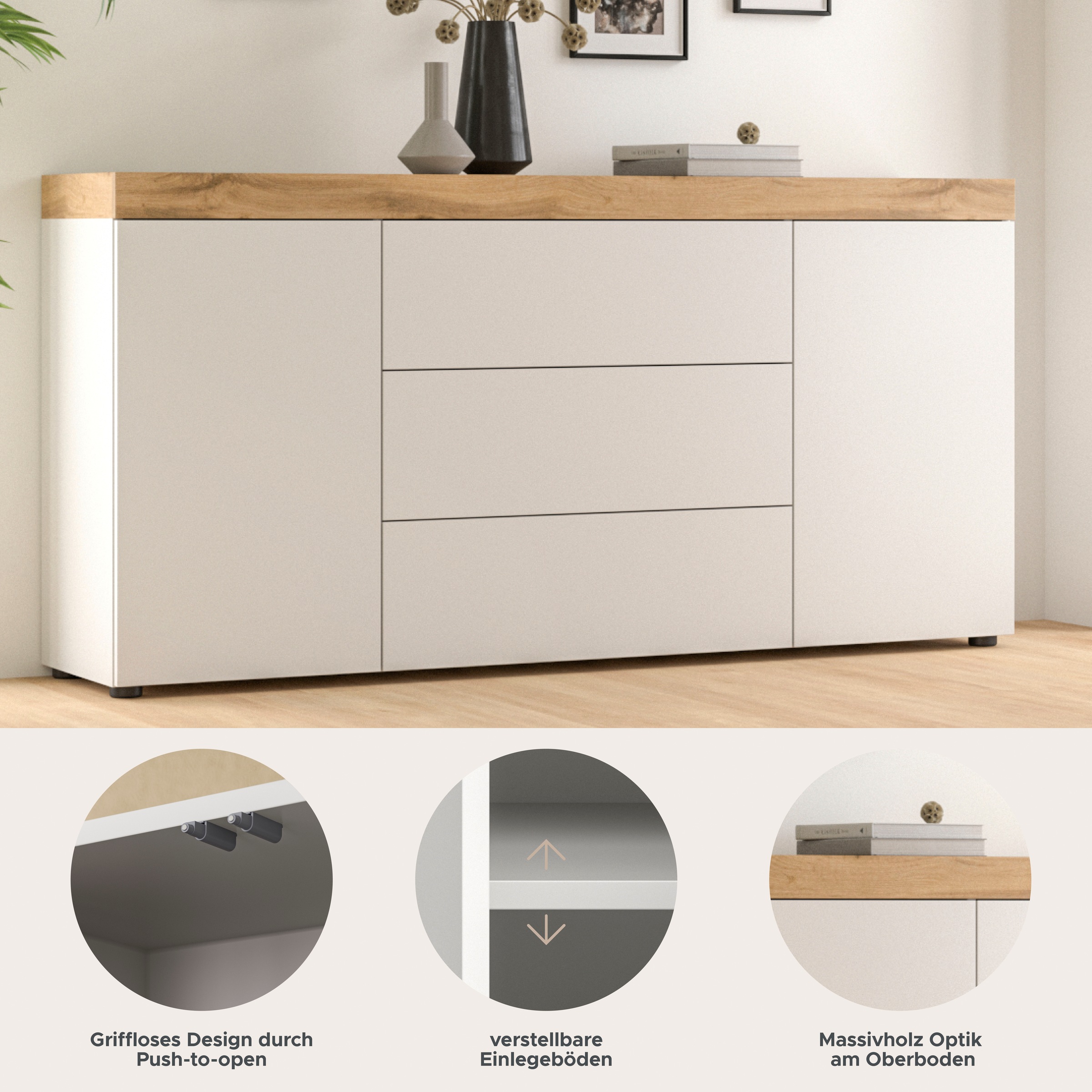 OTTO home Sideboard »MAMBO, Breite 160 cm, Höhe 80 cm« 1 Stk. tlg. Kommode, Anrichte, Wohnzimmer, Schlafzimmer