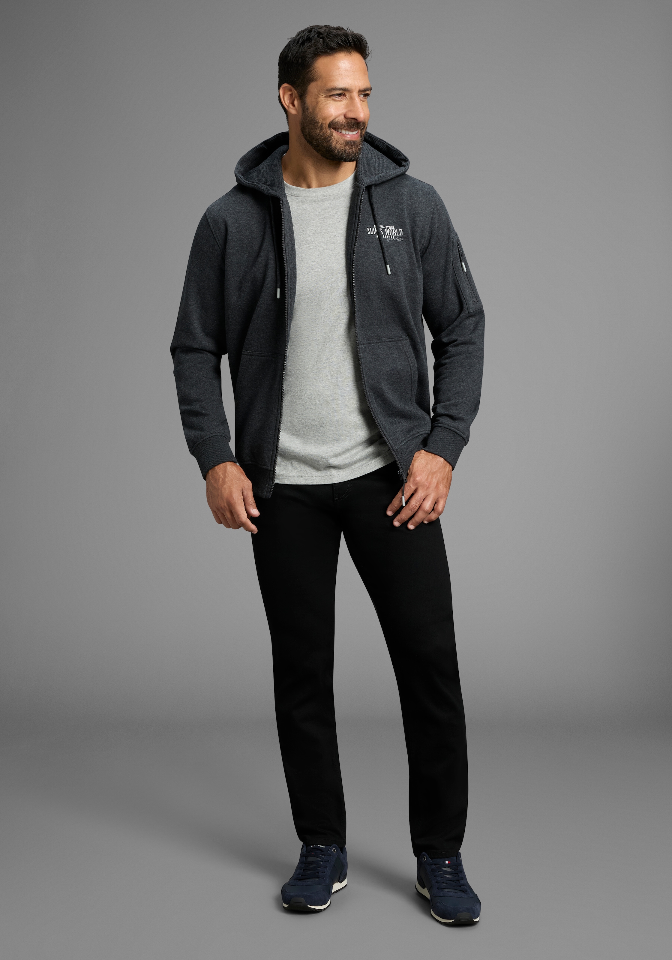 Man's World Kapuzensweatjacke, Langarm, mit Print, mit Kapuze, Tasche am Ärmel