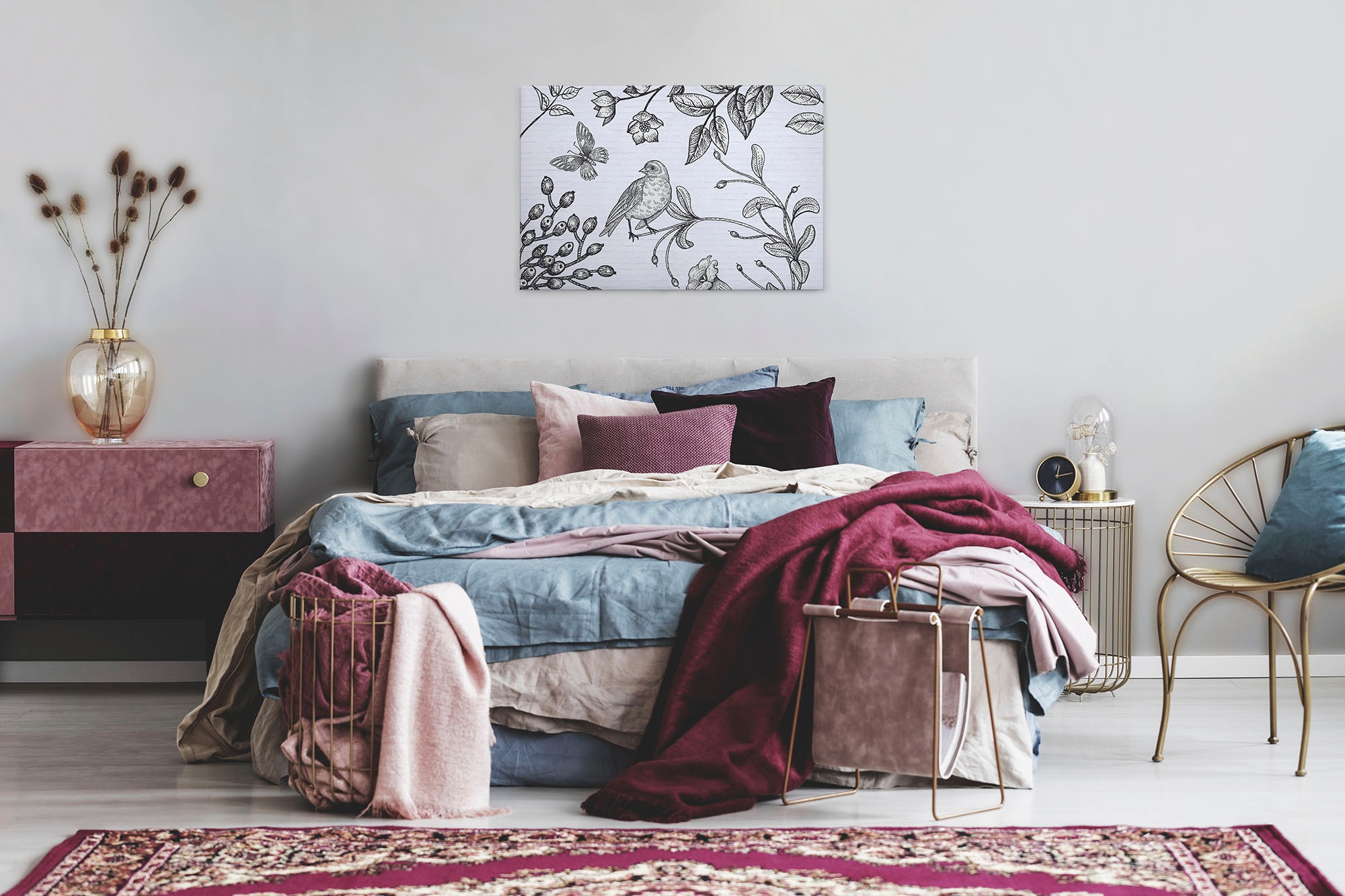 A.S. Création Leinwandbild »birdy« Gemälde | Kunst 1 Stk. tlg. Schwarz-Weiß Zeichnung Floral Keilrahmen Leinwand-Bild Wohnzimmer Wand