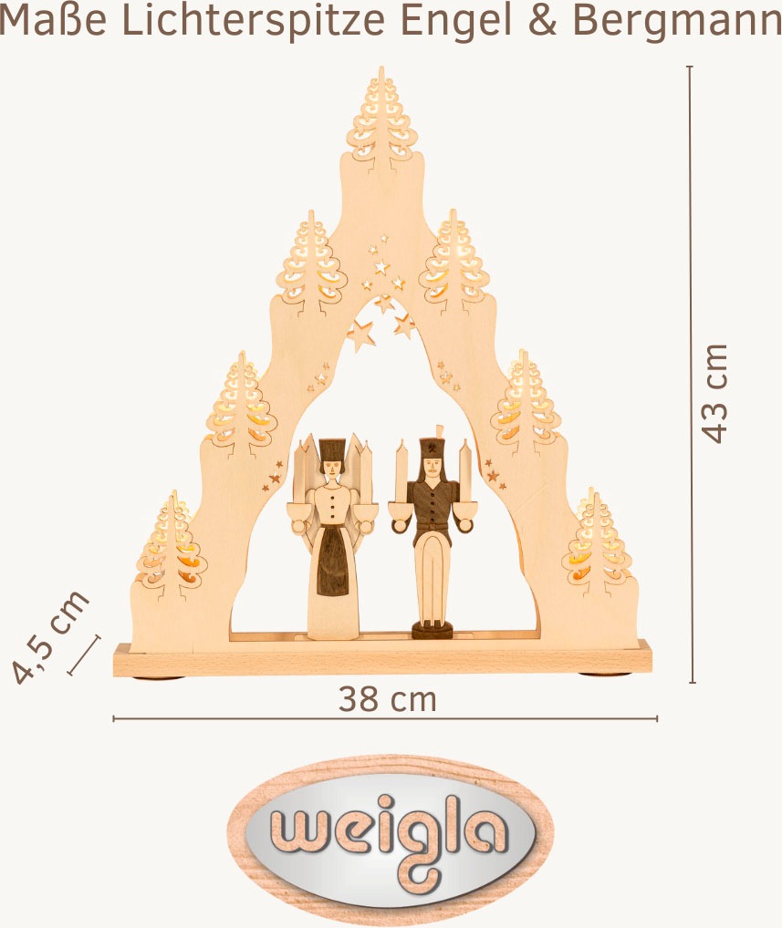 Weigla Schwibbogen »Engel & Bergmann, Lichterspitze aus Holz, NATUR-BRAUN, günstig online kaufen