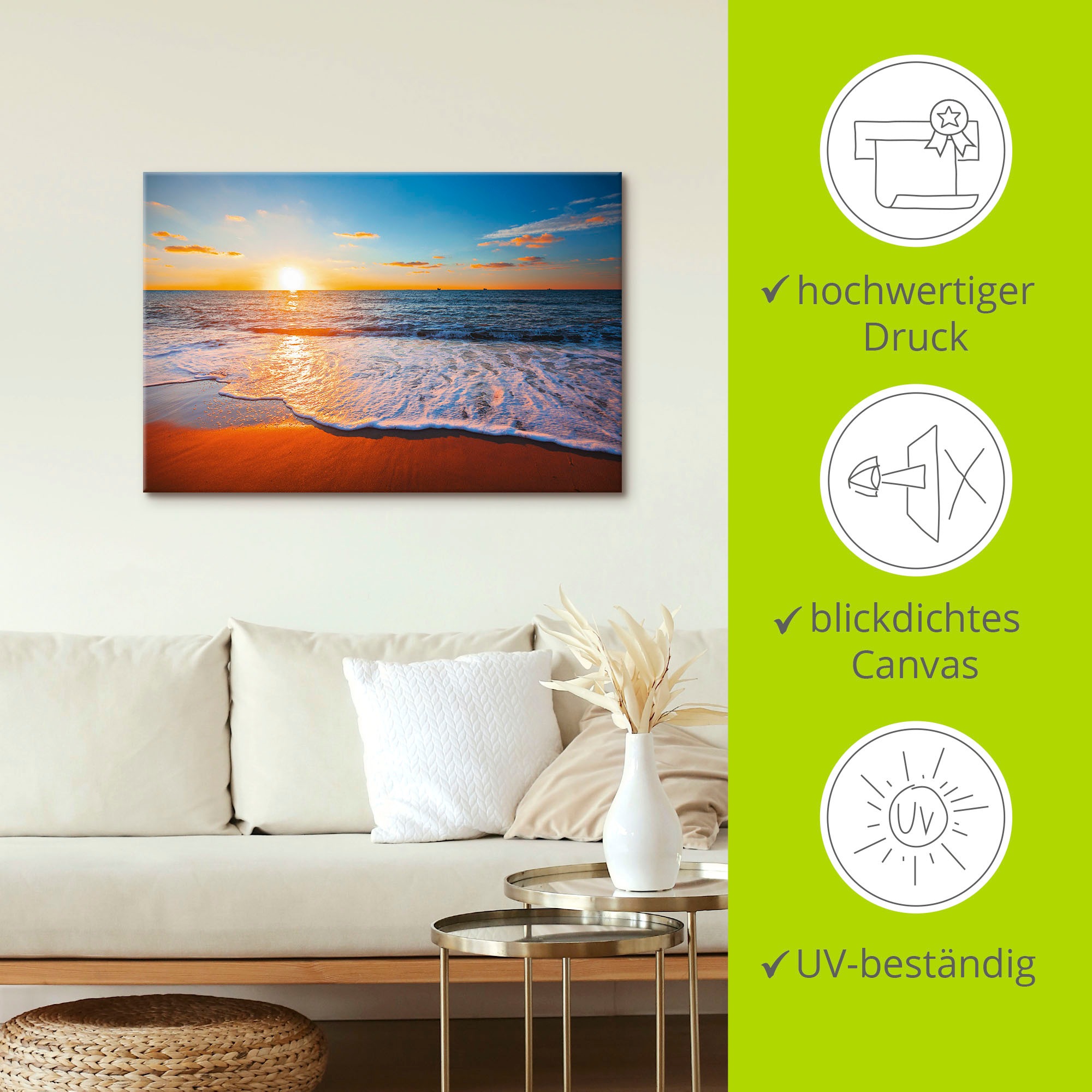 Artland Wandbild »Sonnenuntergang und das Meer«, Strand, (1 St.), als Alubild, Outdoorbild, Leinwandbild, Poster in verschied. Größen