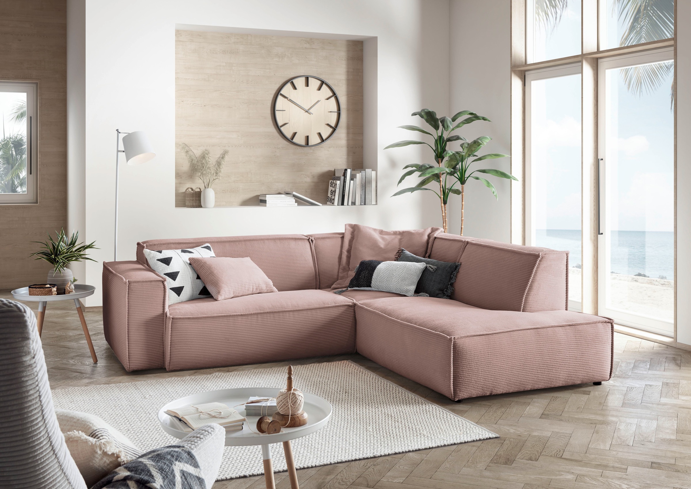 3C Candy Ecksofa »Matteo in elegant, kubischer Formensprache, bequem, L-Form«, mit auffälliger Kedernaht, Cord-Bezug, Lounge-Charakter