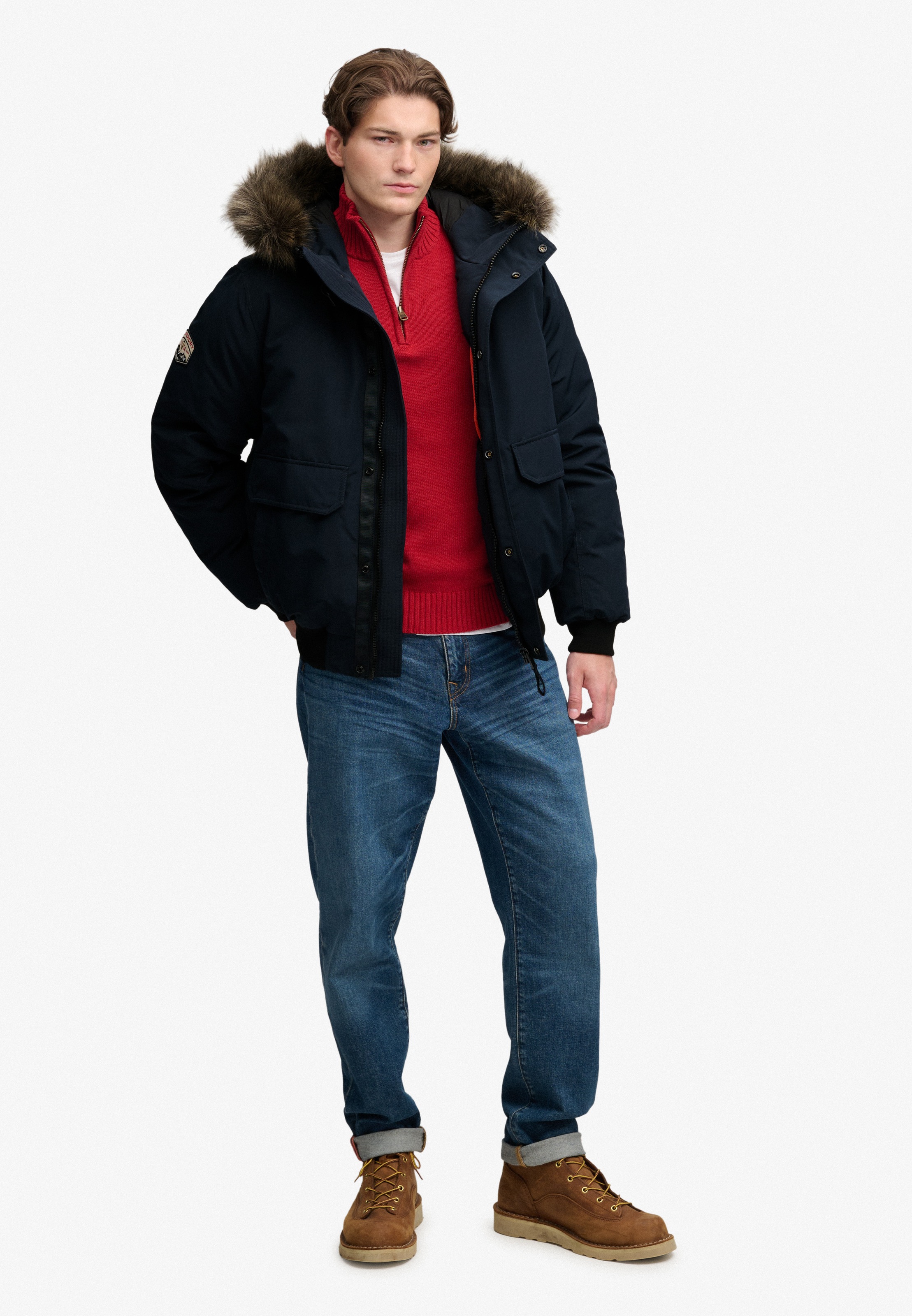 Superdry Bomberjacke »FAUX FUR EVEREST BOMBER JACKET« mit Kapuze Kunstfaser, relaxed fit
