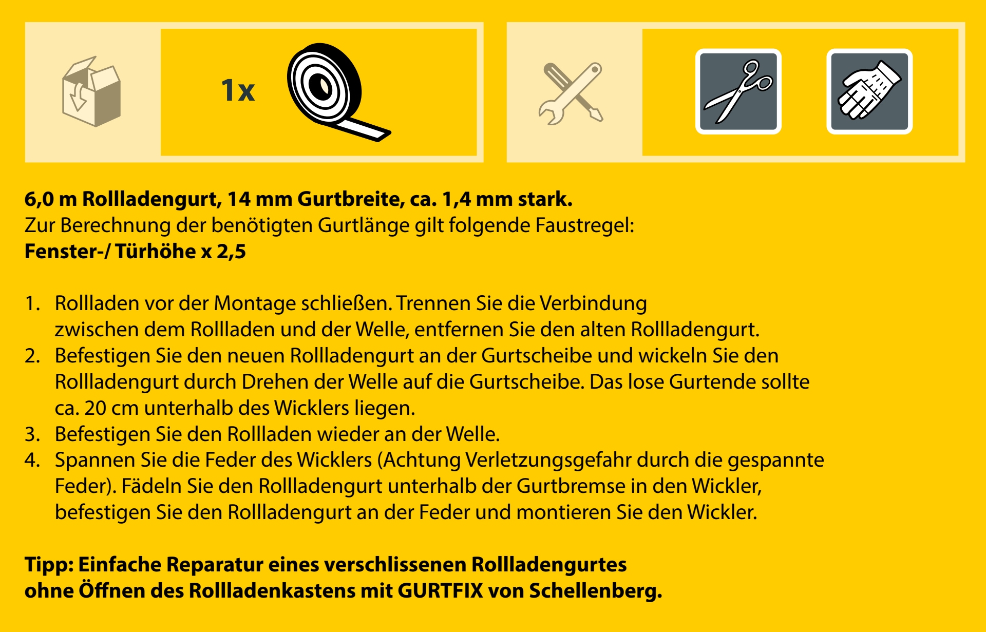 SCHELLENBERG Rollladengurt »Mini 14 mm, 6 m, zur Bedienung eines Rollladens mit Gurtwickler«, Gurtband in unterschiedlichen Farben erhältlich