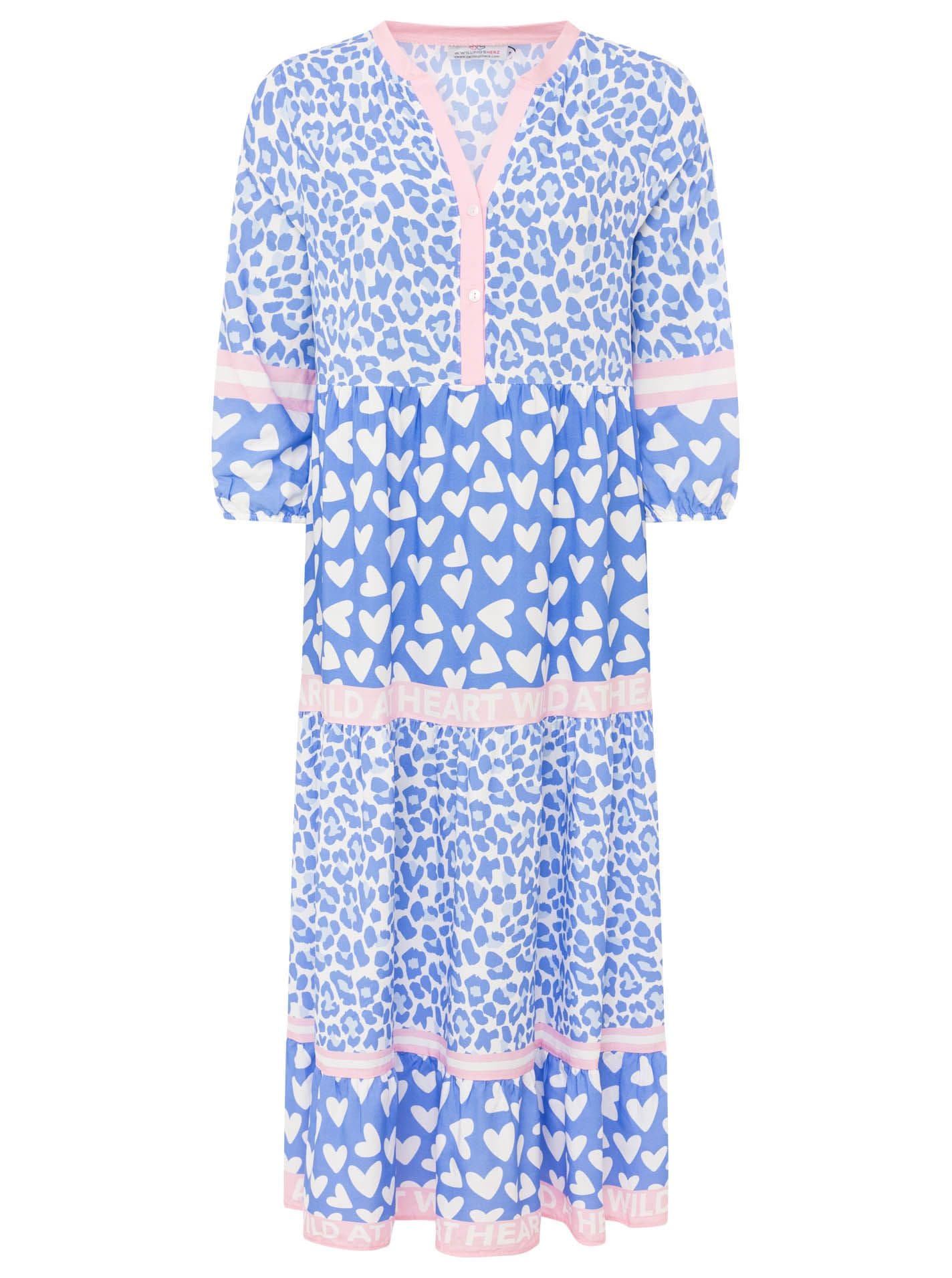 Zwillingsherz Maxikleid »"Leo Love"« Mustermix: Leo und Herzen, Knopfleiste und 3/4 Arm