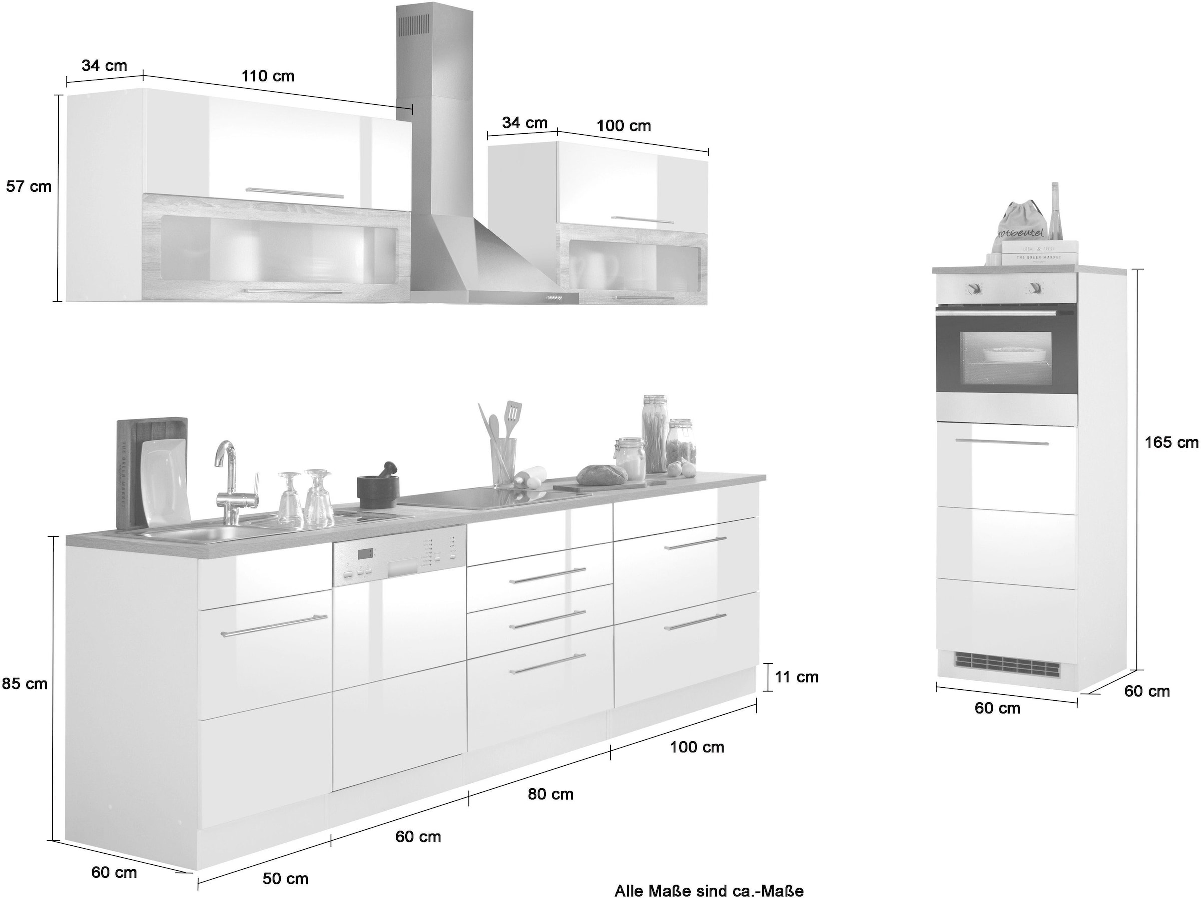 KOCHSTATION Küchenzeile »KS-Wien« Breite 350 cm, wahlweise mit E-Geräten und Induktion