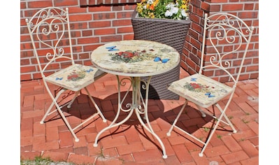 Garden Pleasure Garten-Essgruppe »FLORAL«, 3-tlg., 2 Stühle, Tisch Ø 60 cm, Stahl, weiß kaufen