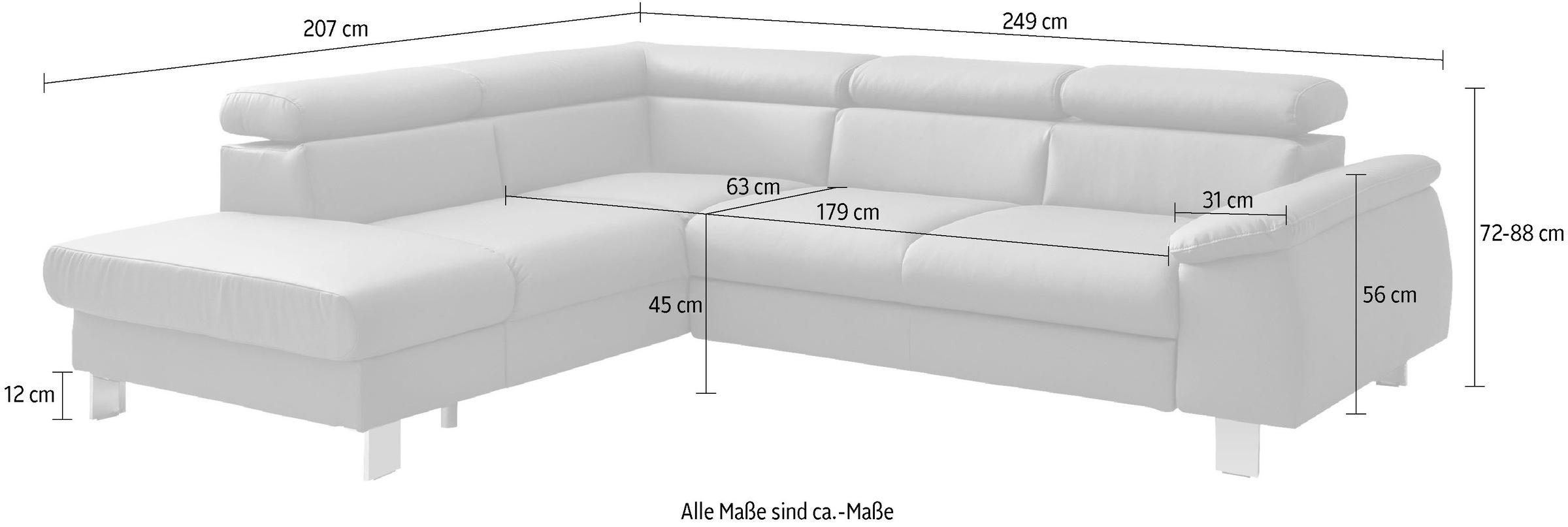 COTTA Ecksofa »Komaris L-Form mit Kopfteilverstellung«, wahlweise mit Bettfunktion, Bettkasten & Beleuchtung