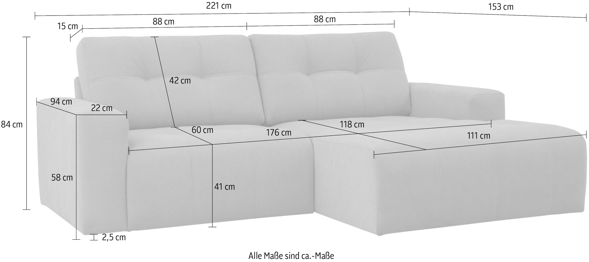Home affaire Ecksofa »Turnon, Lounge-sofa, Breite 221 cm«, Chenille, mit Knopf- und Doppelsteppung, elegantes Aussehen