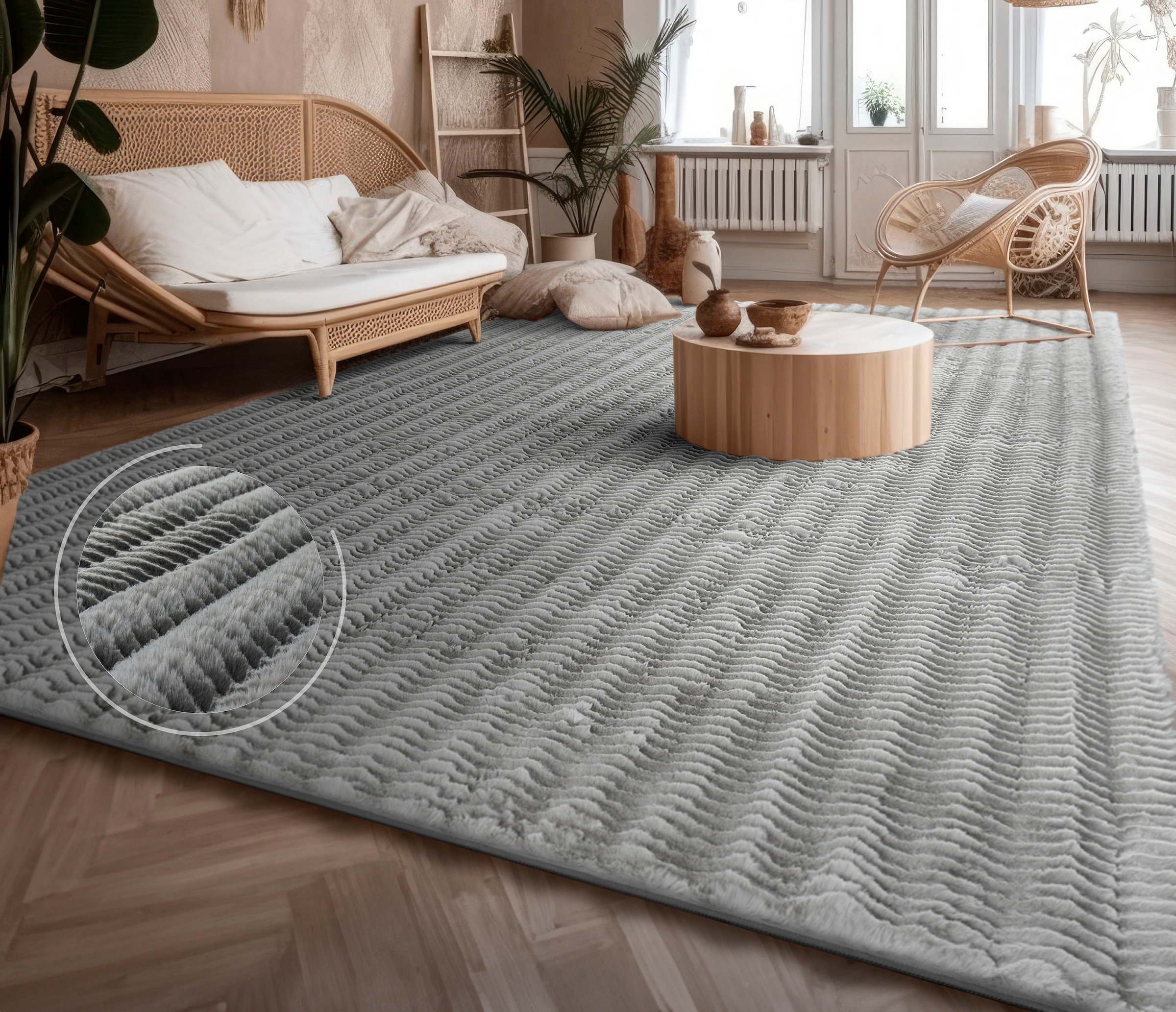 Paco Home Hochflor-Teppich »Arnheim 743«, rechteckig, 27 mm Höhe, Uni Farben, Wellen Muster, besonders weich, Hoch-Tief Effekt