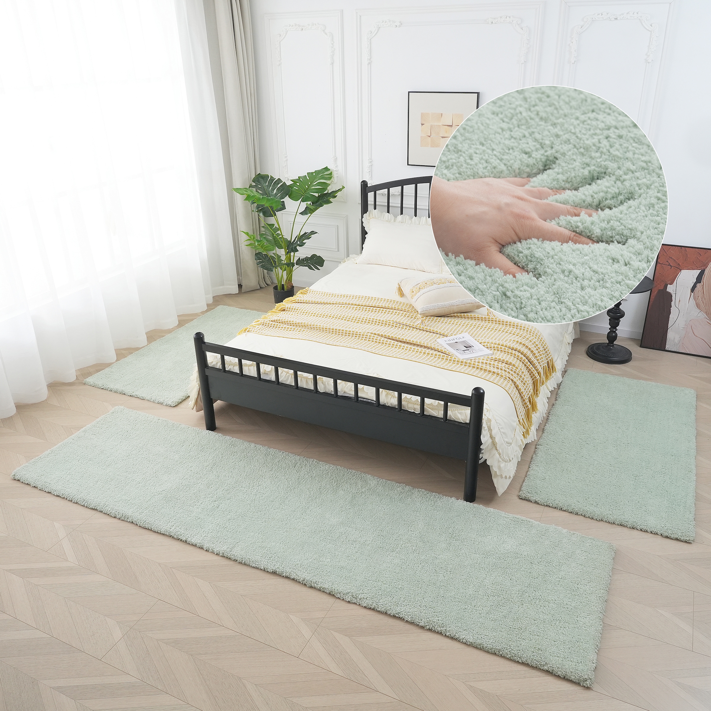 OTTO home Hochflor-Bettumrandung »Microfaser Teppich Magong, besonders weich, sehr feiner Flor« Höhe 25 mm 3 tlg. uni, einfarbiger Bettvorleger, Läufer-Set, Schlafzimmer, Kinderzimmer