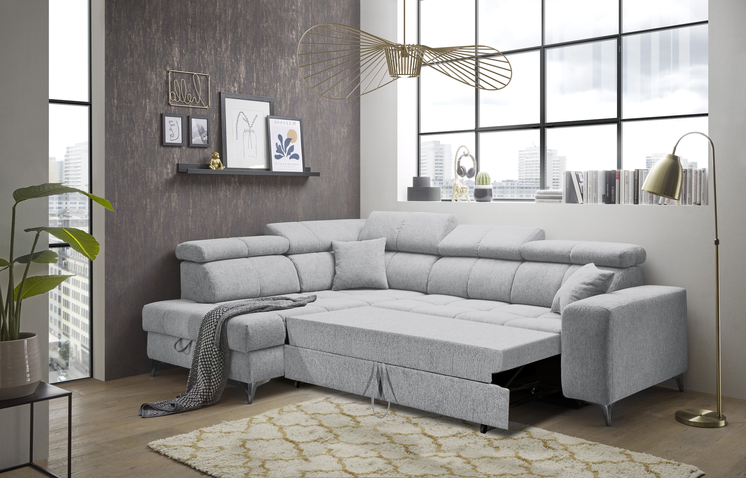 ED EXCITING DESIGN Ecksofa »Sydney L-Form« mit Bettfunktion, Bettkasten, Kopfteilverstellung & 2 Zierkissen