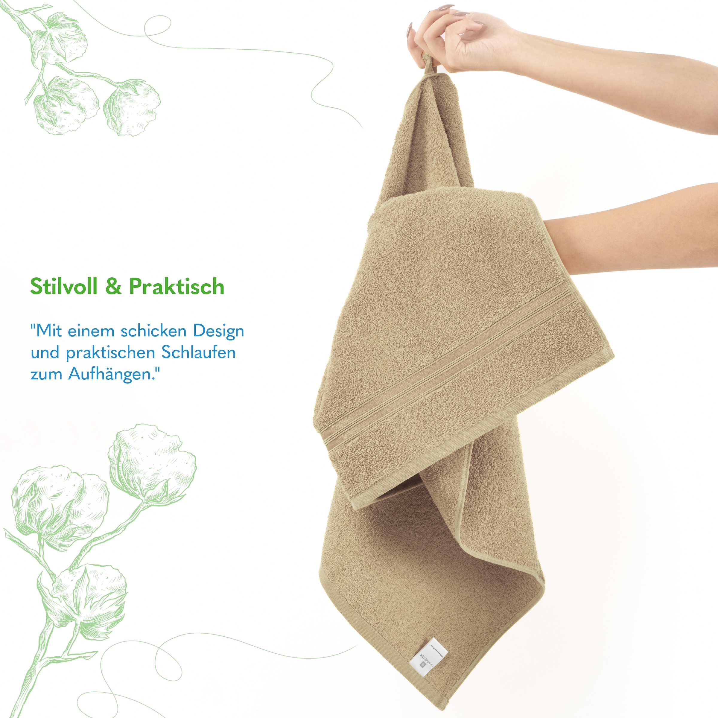 HAMMETEX Handtuch Set »4er Set Handtücher 50x100 cm, 100% Baumwolle, Weich & Saugstark« mit Bordüre, einfarbig, weich