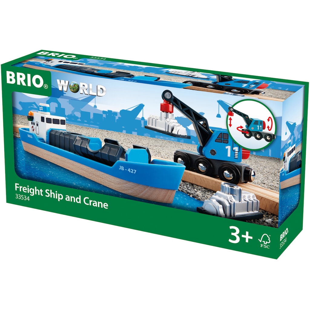 BRIO® Spielzeugeisenbahn-Erweiterung »BRIO® WORLD, Containerschiff mit Kranwagen«